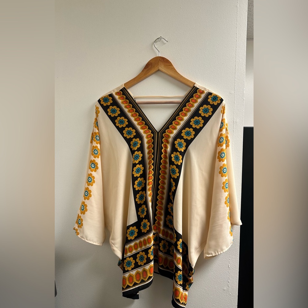 Rose & Olive Cream and Black Floral Blouse